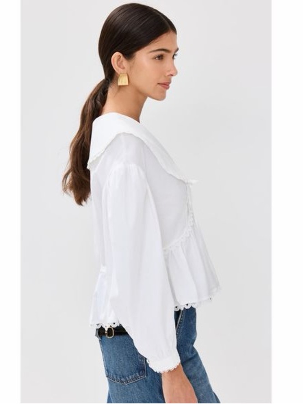 NEW Reformation Renna Top, lace sailor collar, white cotton poplin, size 4 - Picture 5 of 16